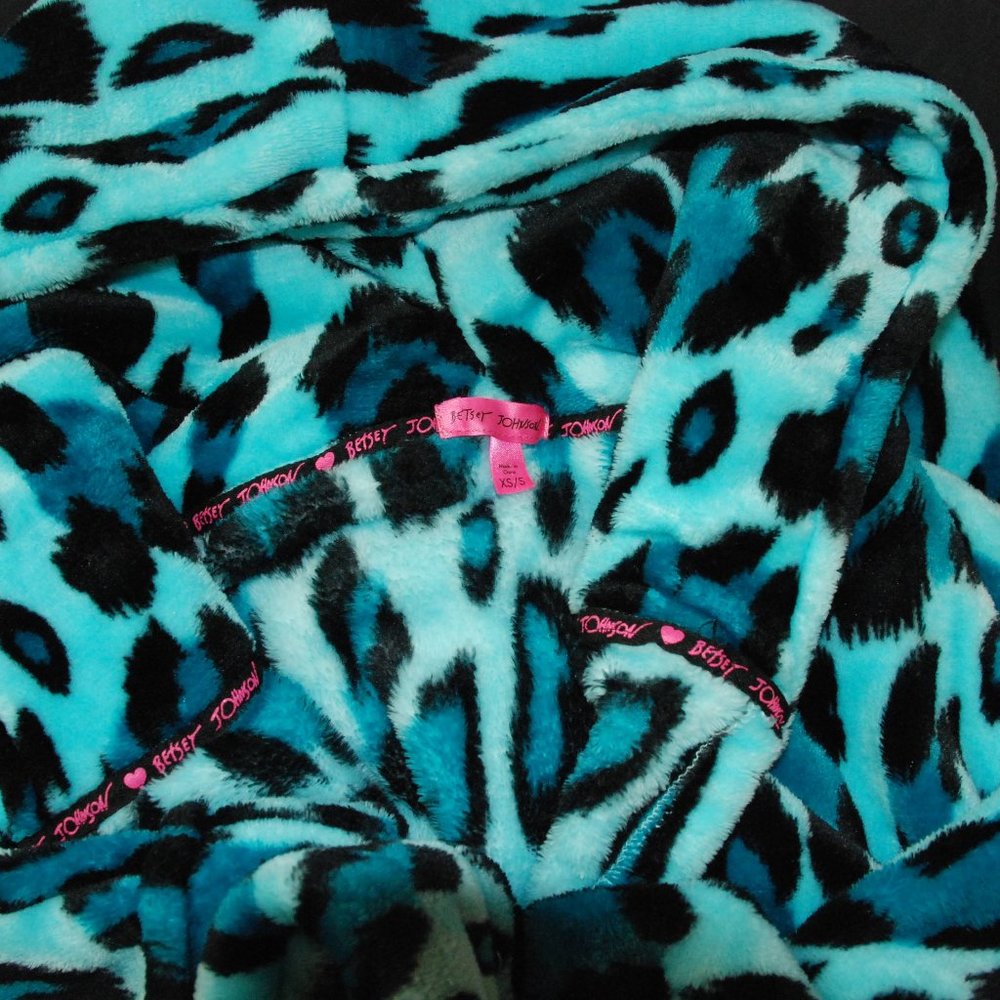 Betsey Johnson Teal Cheetah Hooded Bathrobe
